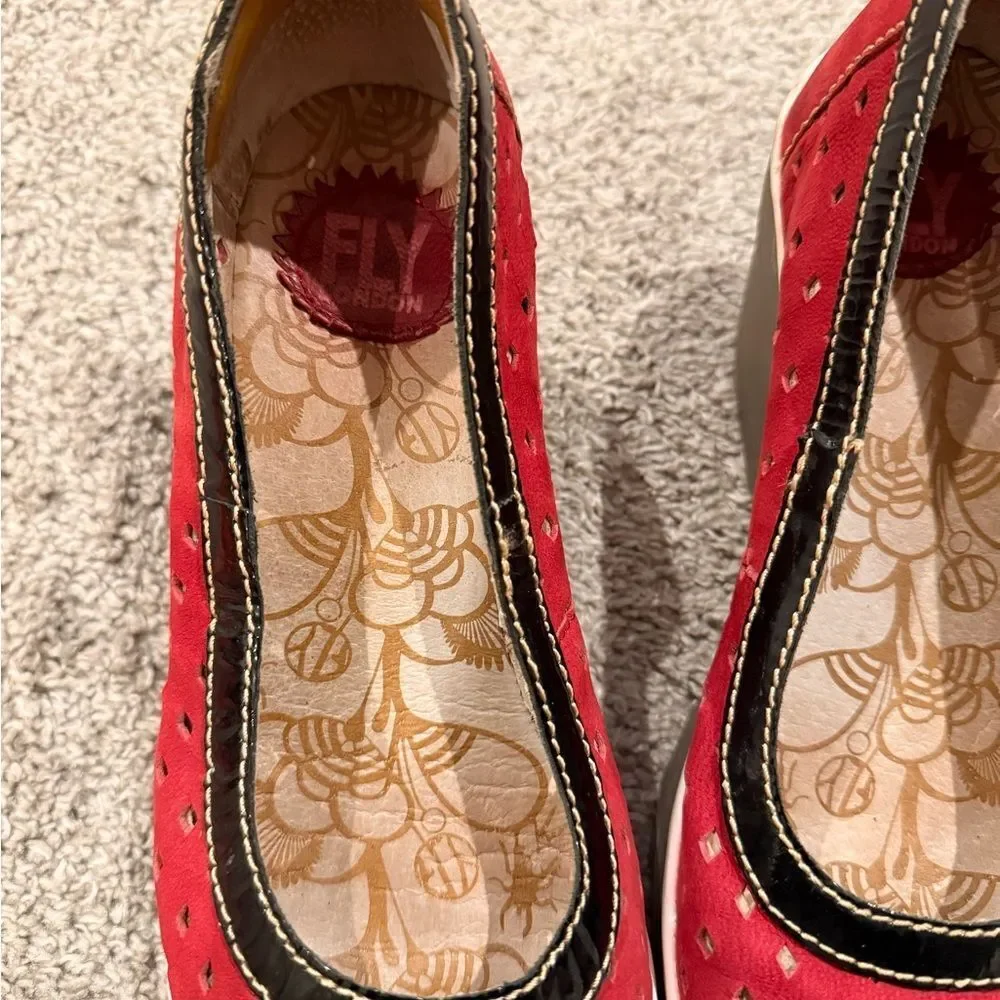 Fly London Women's Red Perforated Flats